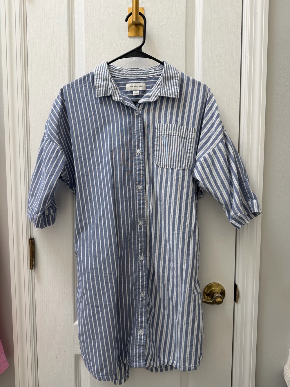 Blue & White Striped junior Dress Casual Button-Up